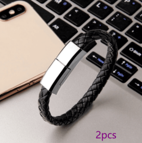 New Bracelet Charger USB Charging Cable Data Charging Cord For IPhone14 13 Max USB C Cable For Phone Micro Cable (Option: Black 2pcs-Android interface-20cm)