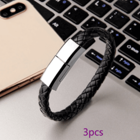 New Bracelet Charger USB Charging Cable Data Charging Cord For IPhone14 13 Max USB C Cable For Phone Micro Cable (Option: Black 3pcs-TYPEC interface-22.5cm)