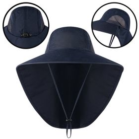 Fishing Sun Hat UV Protection Neck Cover Sun Protect Cap Wide Brim Neck Flap Fishing Cap For Travel Camping Hiking Boating (Color: navy)