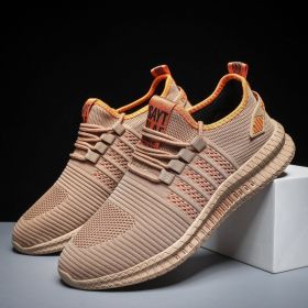 Spring Summer Autumn Hot Trainers Shoe Men Lightweight Sneaker Breathable Running Hiking Soft Outdoor Lace-up Tennis Comfortable (Color: Light brown)