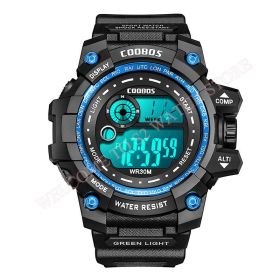 Cool Luminous Men Sport Watch High-end Silicone Strap Military Wrist Watch Led Calendar Waterproof Digital Watch reloj de hombre (Color: blue--1003)
