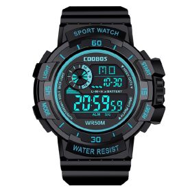 Cool Luminous Men Sport Watch High-end Silicone Strap Military Wrist Watch Led Calendar Waterproof Digital Watch reloj de hombre (Color: 0990 sky blue)