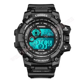 Cool Luminous Men Sport Watch High-end Silicone Strap Military Wrist Watch Led Calendar Waterproof Digital Watch reloj de hombre (Color: black--1003)