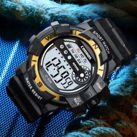Cool Luminous Men Sport Watch High-end Silicone Strap Military Wrist Watch Led Calendar Waterproof Digital Watch reloj de hombre (Color: 808 gold)