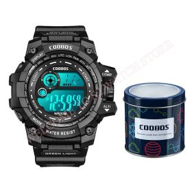 Cool Luminous Men Sport Watch High-end Silicone Strap Military Wrist Watch Led Calendar Waterproof Digital Watch reloj de hombre (Color: 1003 black and box)