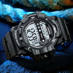 Cool Luminous Men Sport Watch High-end Silicone Strap Military Wrist Watch Led Calendar Waterproof Digital Watch reloj de hombre (Color: 808 black)