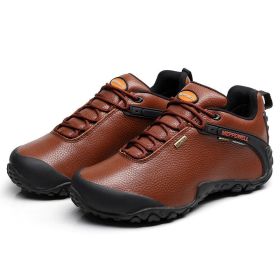 High Quality Unisex Hiking Shoes Autumn Winter genuine leather Outdoor Mens women Sport Trekking Mountain Athletic Shoes (Color: Ivory)