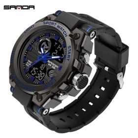 SANDA Sports Men Watches Luxury Military Quartz Electronic Watches Waterproof Digital Wristwatch (Color: Blue)