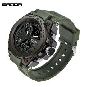 SANDA Sports Men Watches Luxury Military Quartz Electronic Watches Waterproof Digital Wristwatch (Color: Green)