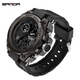 SANDA Sports Men Watches Luxury Military Quartz Electronic Watches Waterproof Digital Wristwatch (Color: Black)