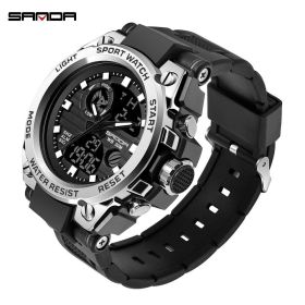 SANDA Sports Men Watches Luxury Military Quartz Electronic Watches Waterproof Digital Wristwatch (Color: Silver)